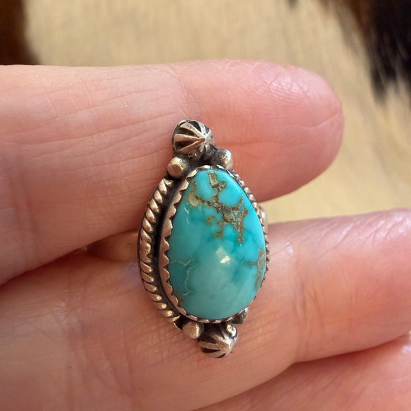 ❤️ Lone Mountain Turquoise Navajo Style Sterling Unisex ADJ Ring Sz 6 to 9 - Picture 5 of 15